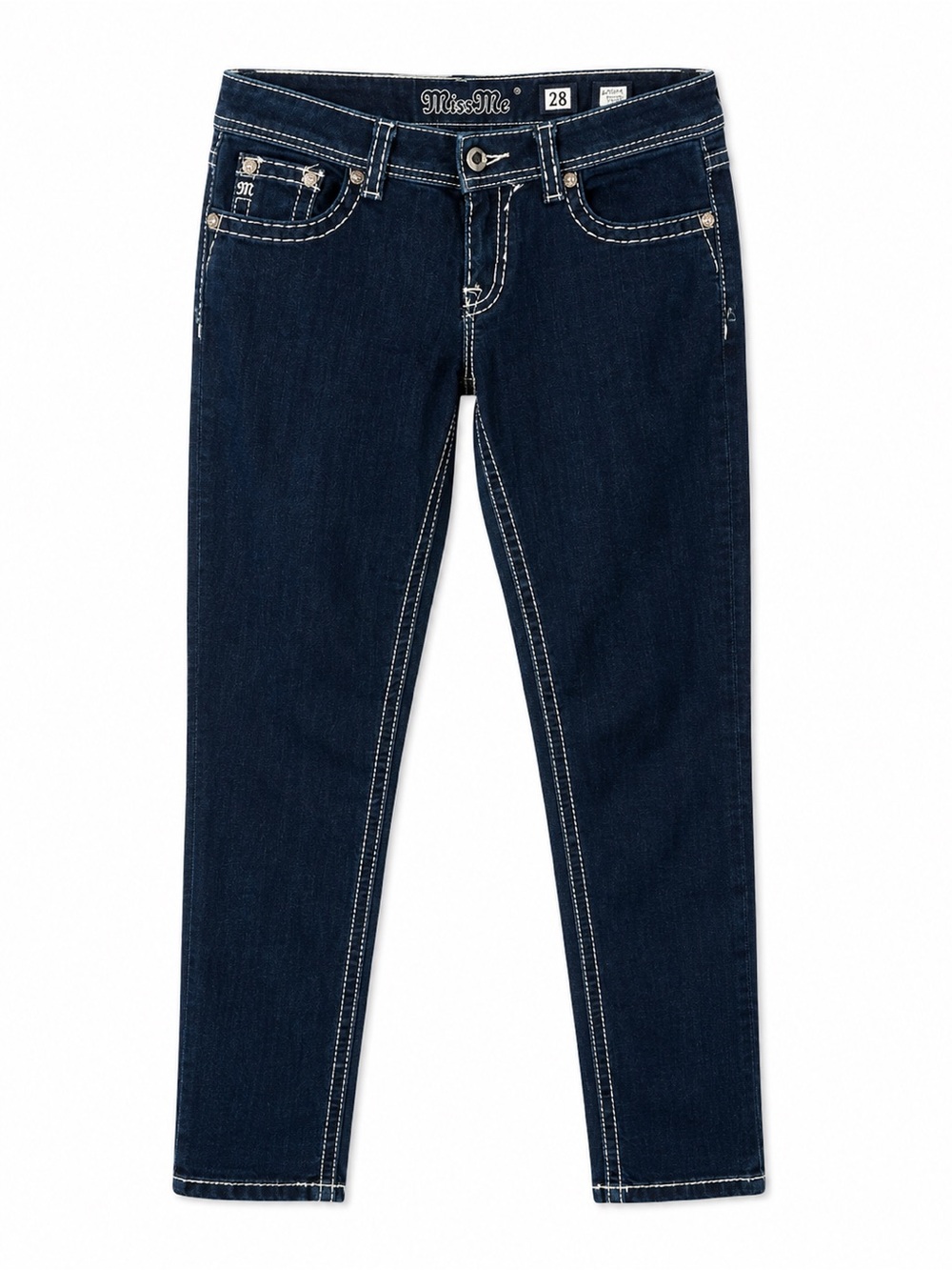 Miss Me Dark Blue Skinny Jeans with Contrast Stitching